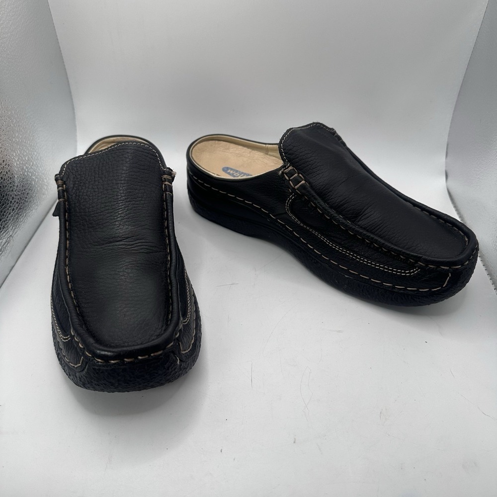 Wolky Roll-Slide Clog Women 40 Black Leather Mules Slip On Comfort Walking Shoes